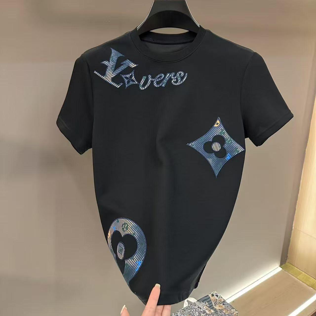 Men s 2026 Summer Jacquard Cotton T-Shirt Casual Short Sleeve Tee S