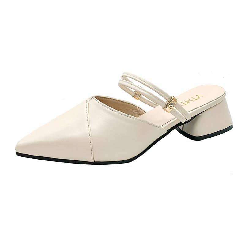 Thick-heeled cool slippers women's summer new baotou half slippers Korean version wears high-heeled women's shoes inside and outside