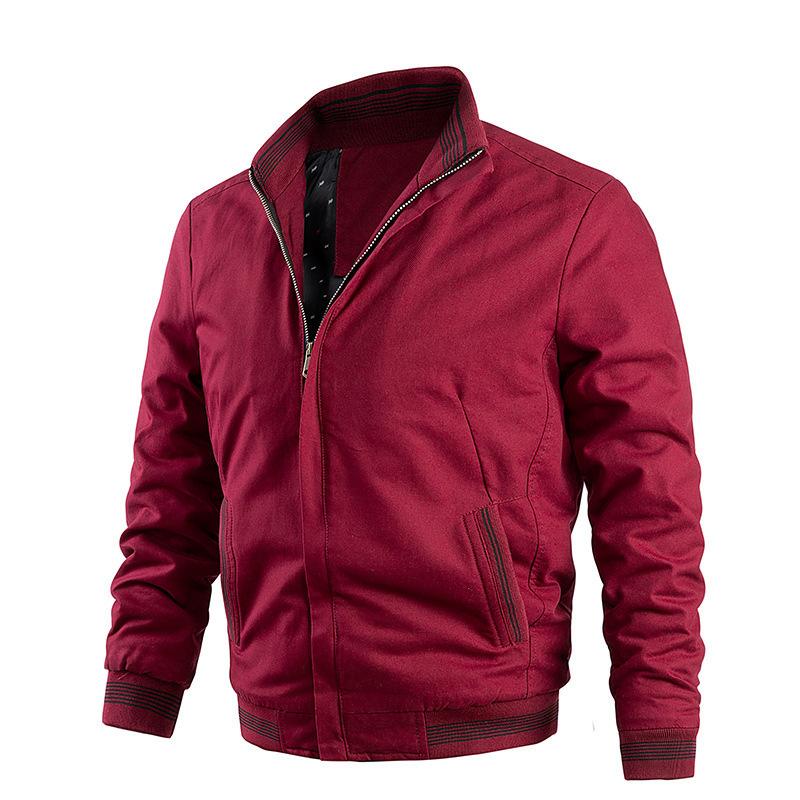 

Осеннее мужское пальто, модная одежда с воротником-стойкой, повседневная универсальная свободная куртка однотонного цвета на весну и осень M красный