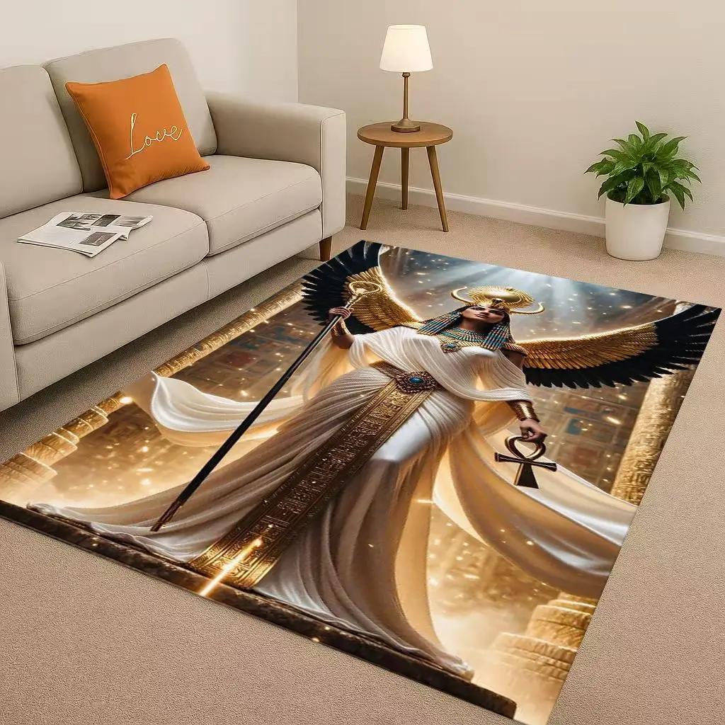Retro Dead God Anubis Pharaoh Ancient Egypt Cartoon Living Room Non-Slip Area Rug Carpet For Bedroom Playroom Sofa,Home Doormat