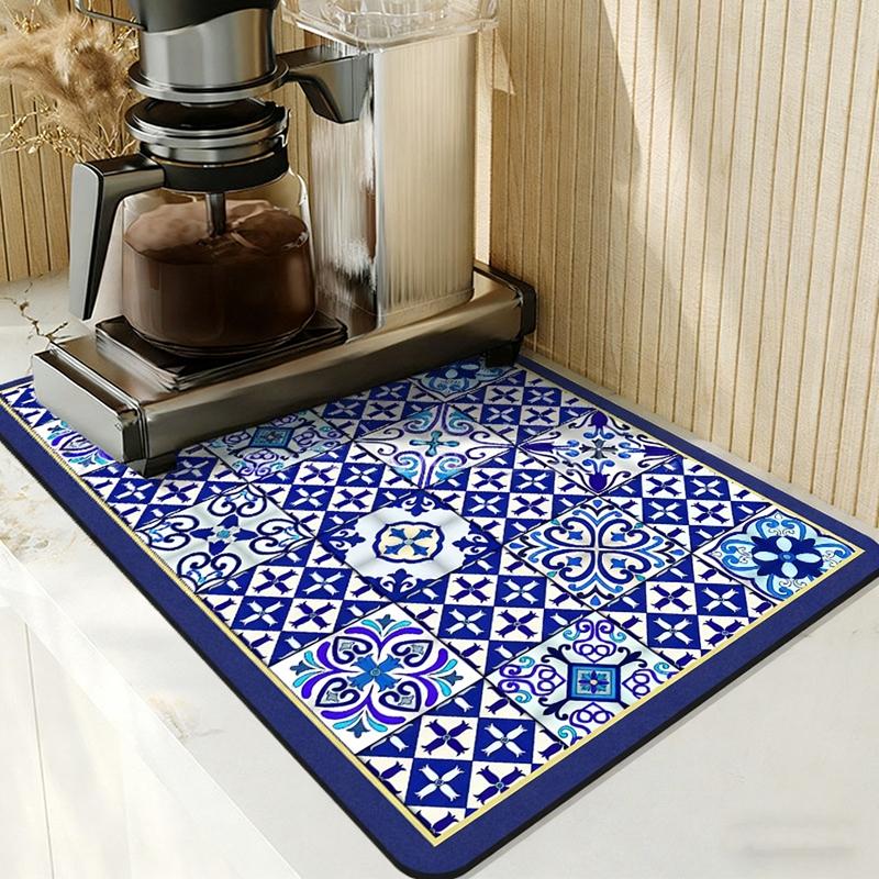 Retro Drying Mat Super-Absorbent Countertop Mat Tableware Drain Pad Kitchen Placemat Home Draining Mats Table Counter Pads