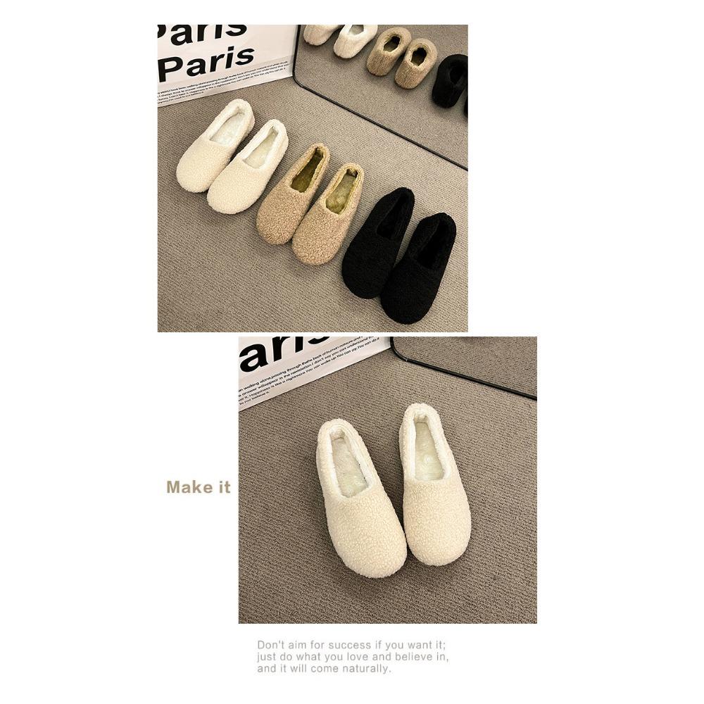 JMXD-Winter Women’s Plush Platform Slippers: Cozy Shearling Lined Indoor Outdoor Shoes Non-Slip Sole Warm Fuzzy Booties Slip On Fashion