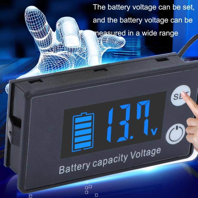 Two-Line Digital Display DC Voltmeter Lead-Acid Lithium Battery Charge Meter, Color: Blue+Temperature