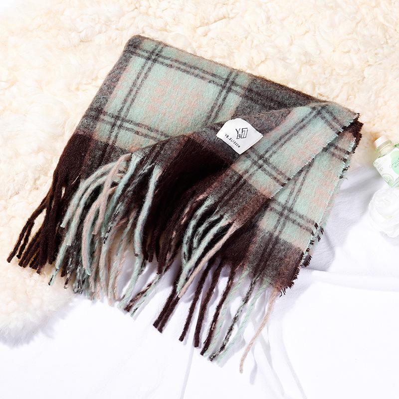 Maillard Women's Winter Plaid Scarf - Luxurious Mohair Imitation Cashmere Shawl, Thickened for Warmth