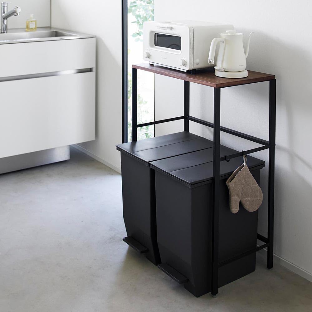Tower Recycling Bin Rack by Yamazaki Microwave Microwave Microwave Kitchen Kitchen Storage Trash Can Gap Storage Jitsugyo, Black, Extendable, Stand,