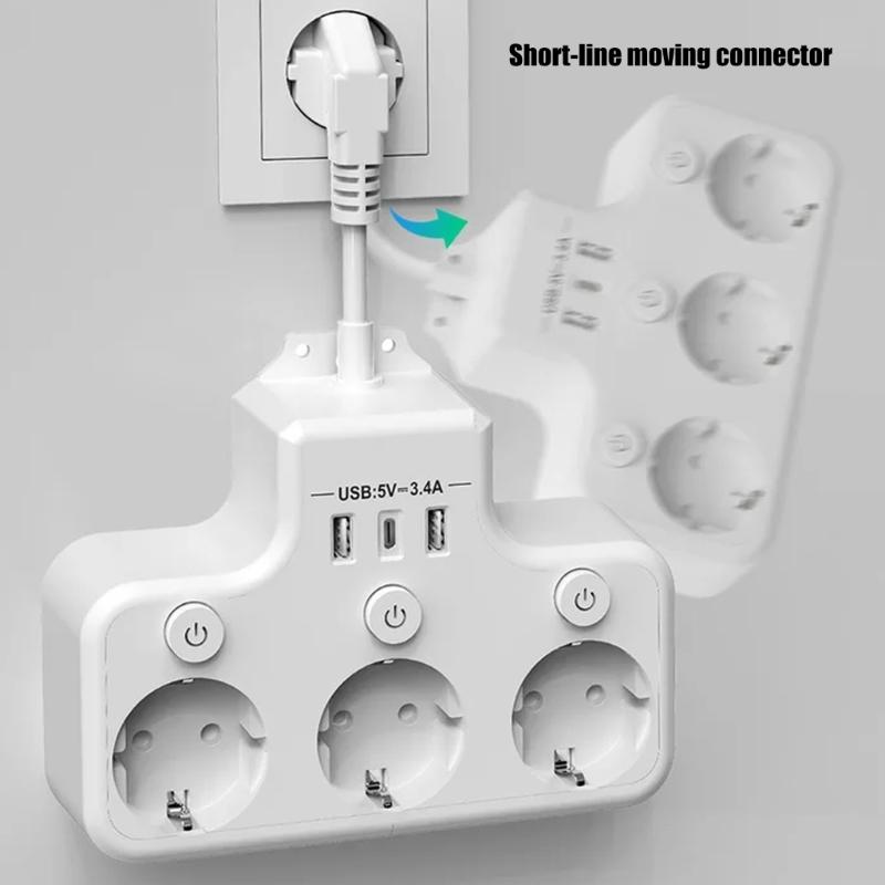 Compactly European Power Strips Electrical Outlet With 3Outlets And USB /Type C Port For Fast Charging At Homes Office