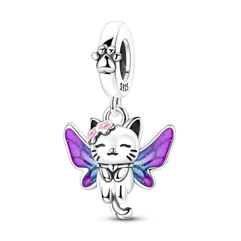 Purple Butterfly Charms Bead Copper Cz Zircon Luminous Star Moon Pendant Fit Original Bracelet Necklace Diy Jewelry
