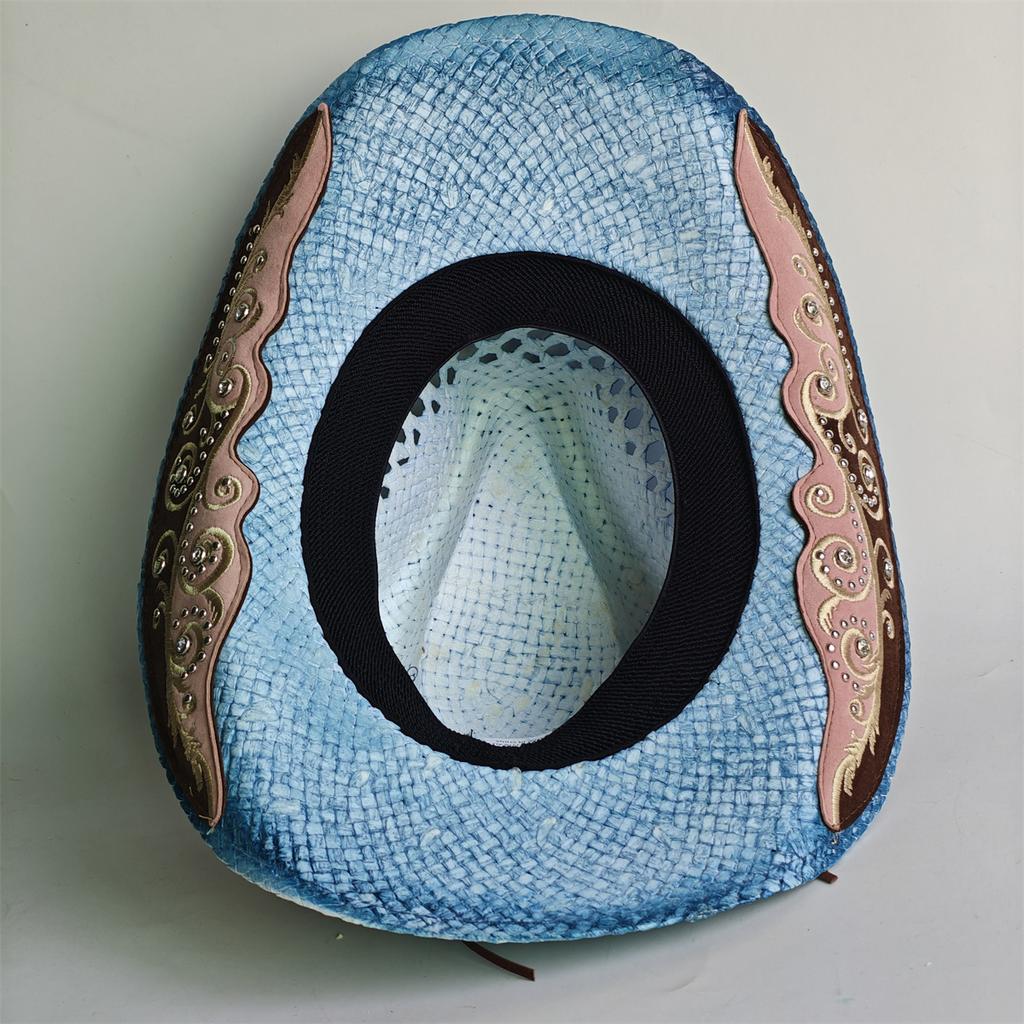 Blue Gradient Straw Cowboy Hat For Women And Men – Western Sun Hat For Country Concert Rodeo And Cowgirl Outfits