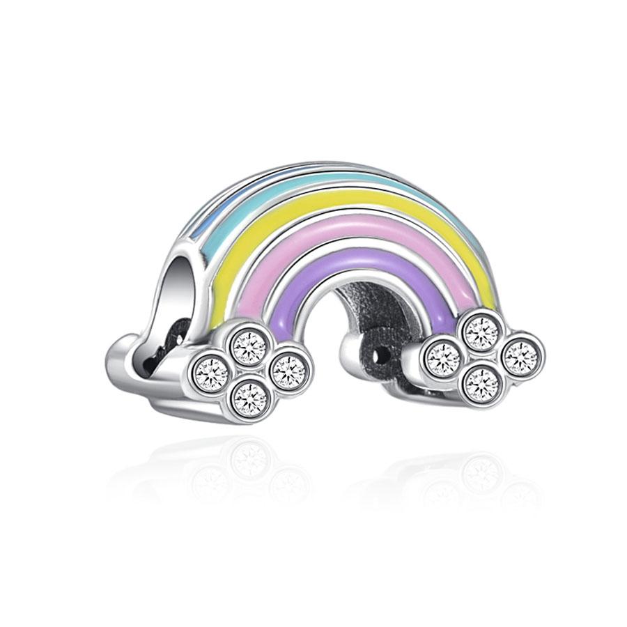 New 925 Silver Fit Original Fasion Bracelet Necklace Women Pendant Dangle Europe Love Rainbow Coloured Glaze Charms Clip Beads