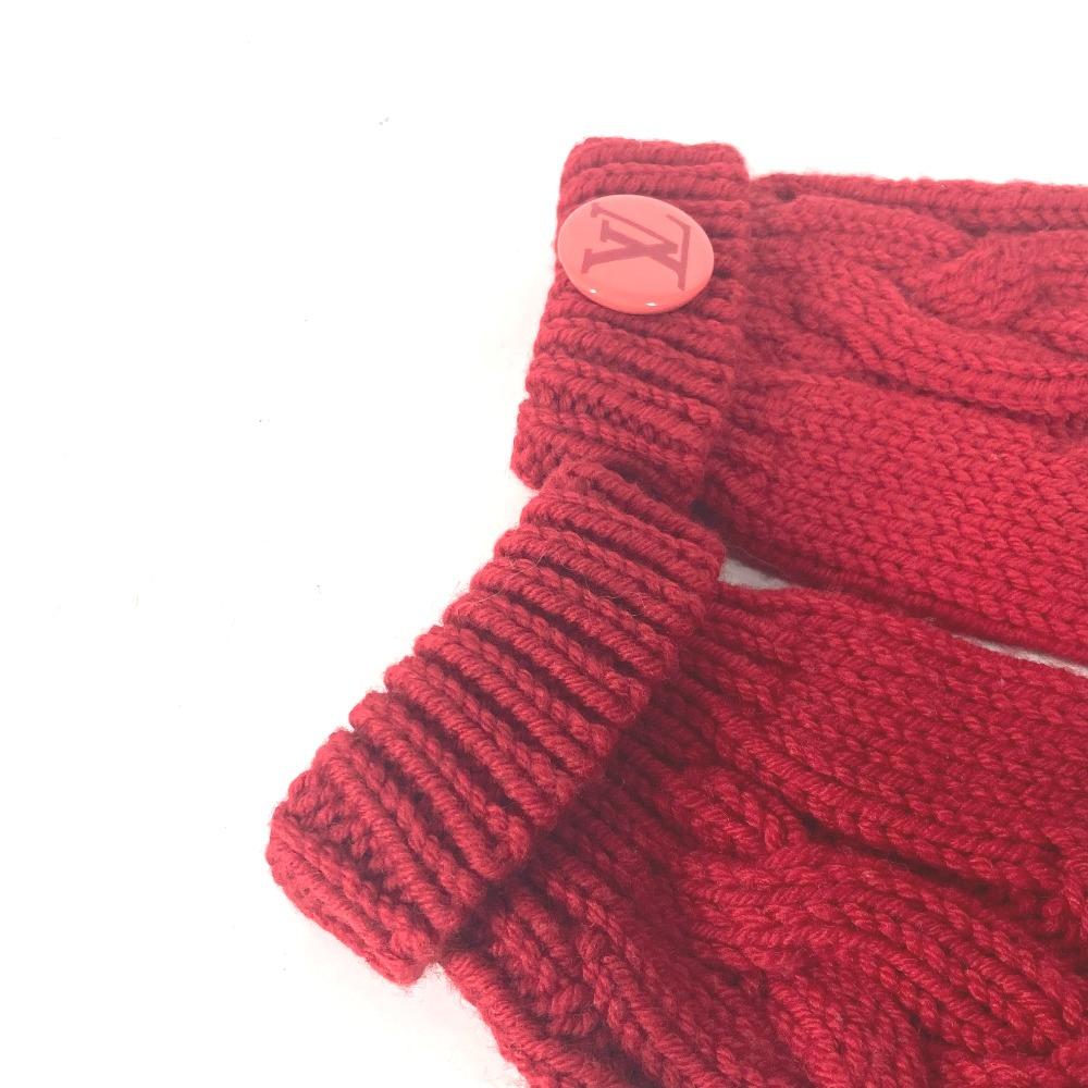Louis Vuitton logo Mitten accessories with badge gloves wool Red