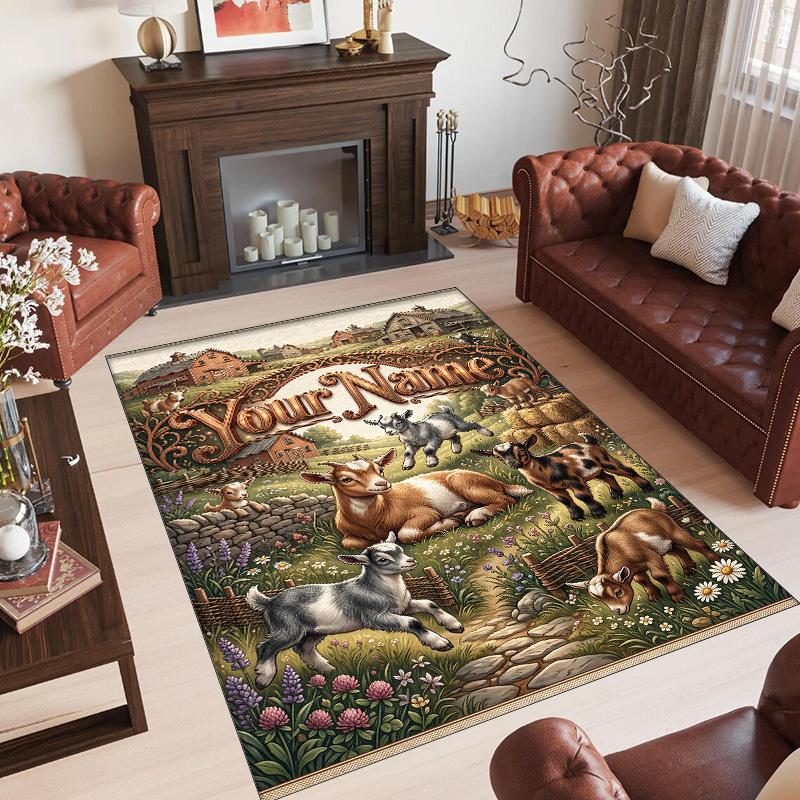 Farm Country Theme Crystal Velvet Rug Personalized Custom Name Text Soft Floor Mat Home Decor
