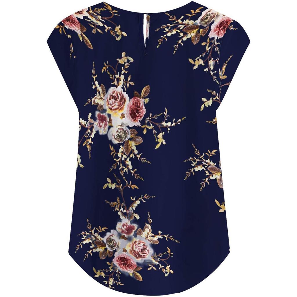 Women's Fashion Color Printing Short-sleeved Button Round Neck Casual Tops