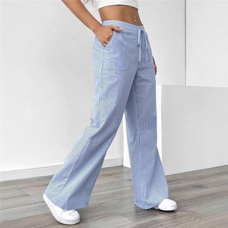 European And American Women's Casual Pants, New Striped Trousers, All-match Street Loose Wide-leg Pants For Women