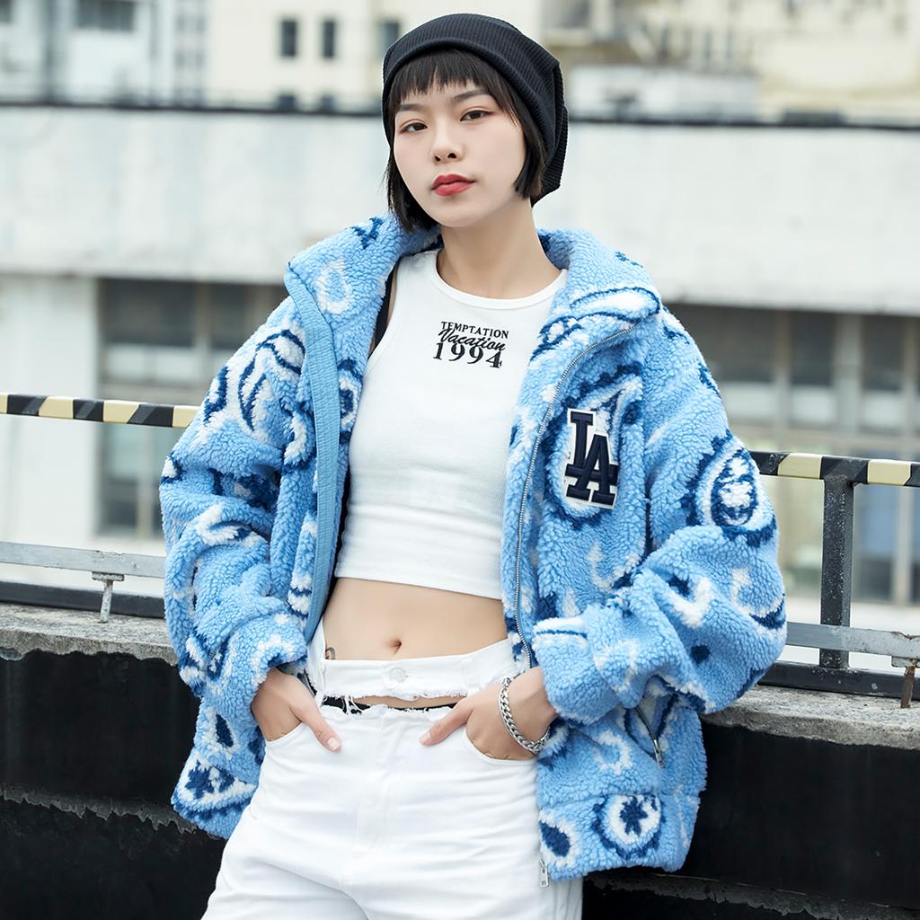 New MLB Velvet Feel Coat Unisex Light Blue 3AFDI0126-07BLL