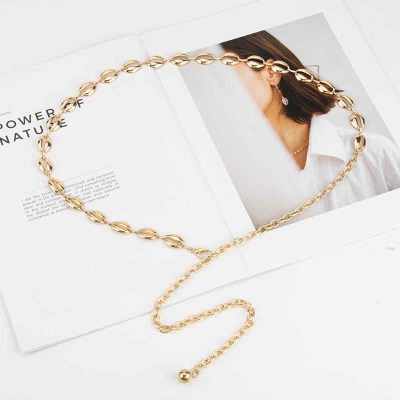 European and American Fashion Hot Girls Decorative Metal Waist Chain Women Beach Shell Chain Bohemian Dress Accessories Belt