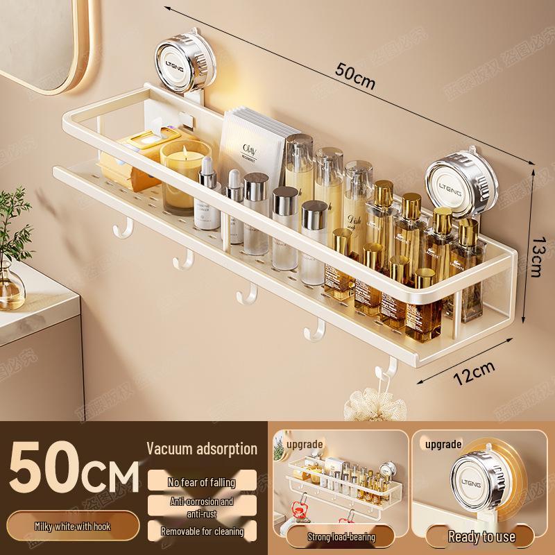 Wall-Mounted Aluminum Suction Cup Towel Rack & Bathroom Storage Shelf