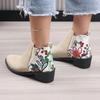 Retro Mid Heels Pointed Toe Casual Ankle Boots Autumn Flower Patterned Patchwork Boots Botas Mujer Booties Feminina Women Shoes
