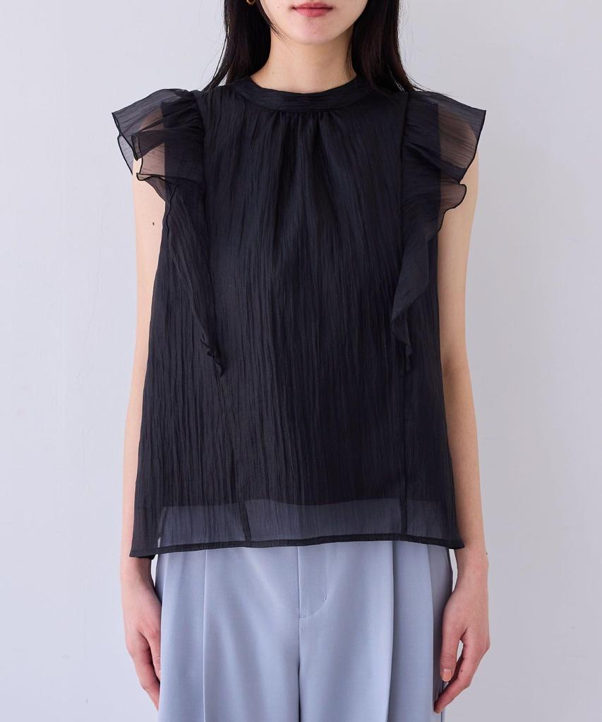 Shiny Bowtie Frill a gorgeous summer and back Black [BIS] Women's Blouse, staple. [Front 2-way] [Washable] (01)