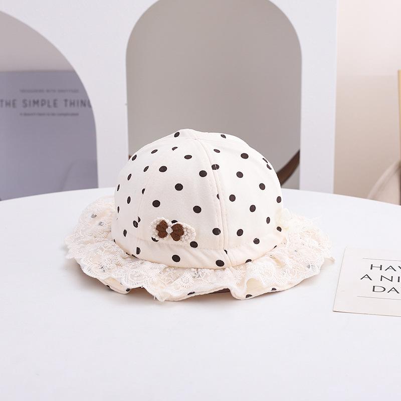 

Lace Ruffle Brim Baby Bucket Hat Spring Summer Dot Print Bowknot Cotton Sunshade Cap Sweet Girls Infant Toddler Outdoor Hat бежевий