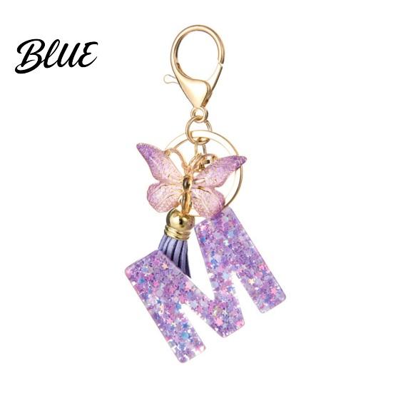 Comfortable To Carry Keychain Purple Series Pendant Sequins Star Initial Letter Charm Key