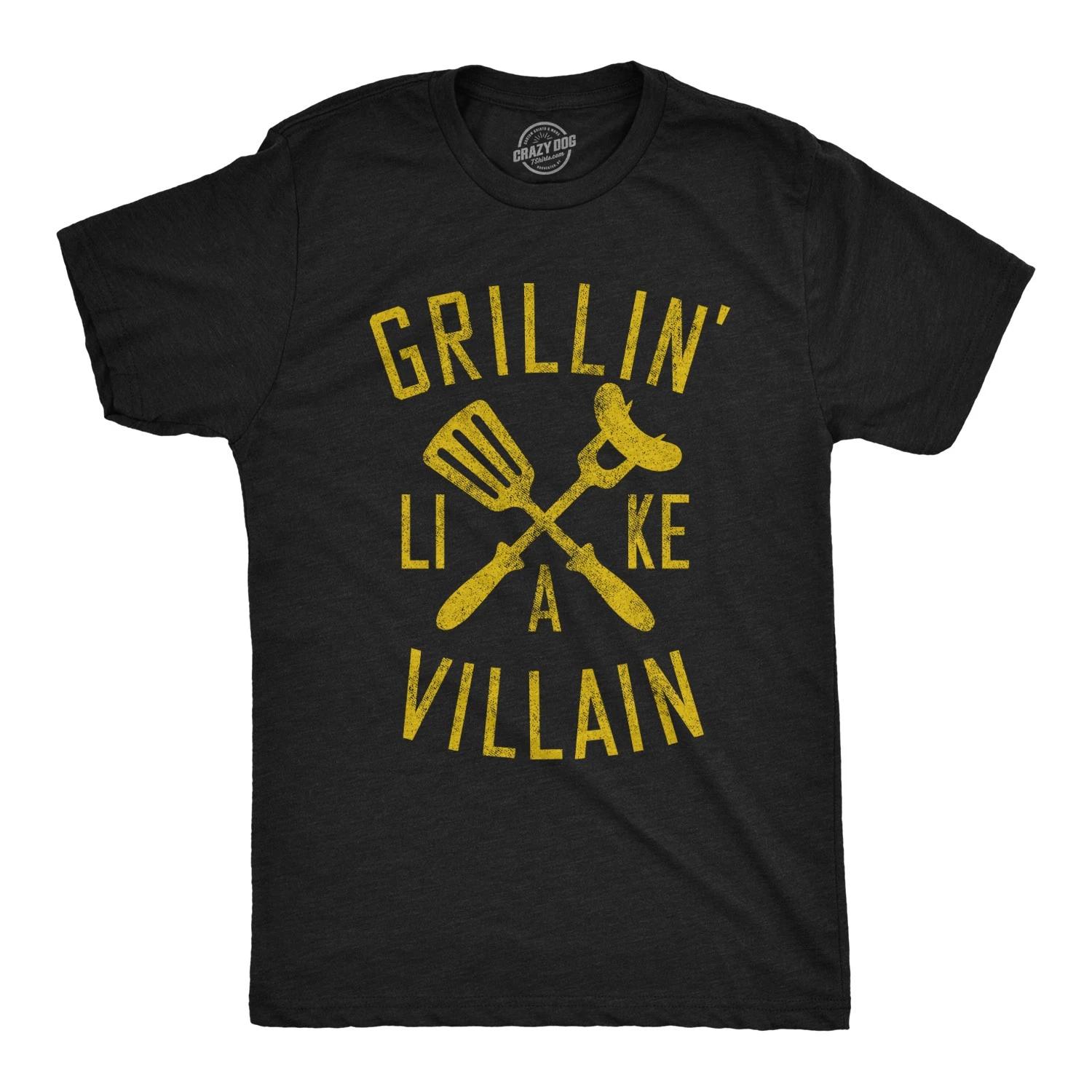 Mens Grillin Like A Villain T Shirt Funny Cookout BBQ Grill Tee XS
