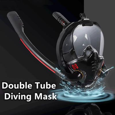 Snorkelmasker Dubbele buis Siliconen Volledig droog duikmasker Volwassen zwemmasker Duikbril Zelfstandig onderwater ademen