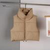 Thick Padded Waistcoat Winter Women Vest Coat Stand Collar Neck Protection Thickened Zipper Closure Jacket Cardigan Sleeveless Solid Color Drawstring