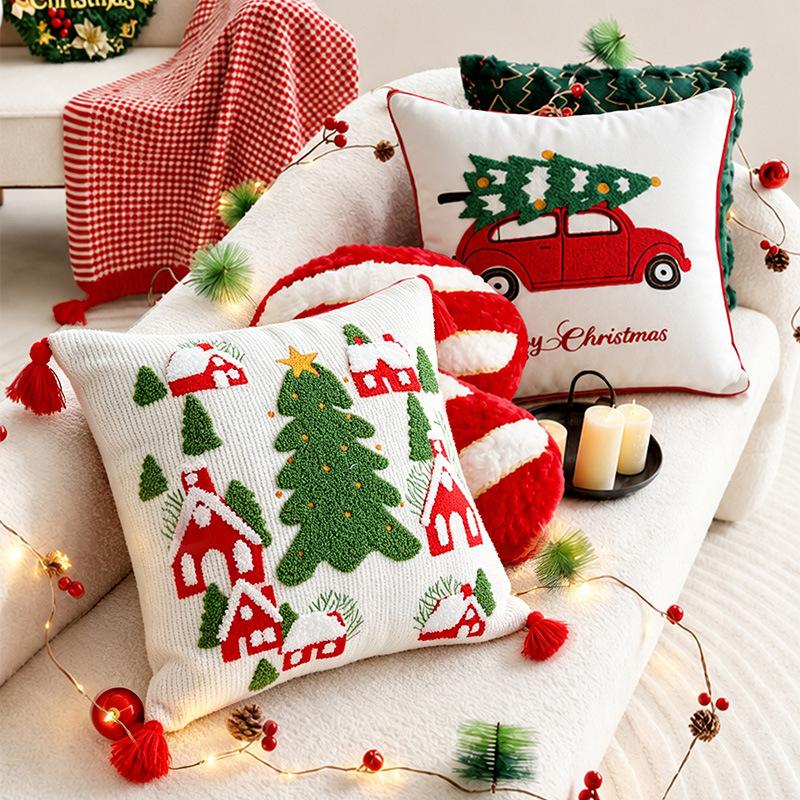 Christmas Pillow Case Plush Gift Bow Decorative Cushion Cover Christmas Home Sofa Holiday Season Decor