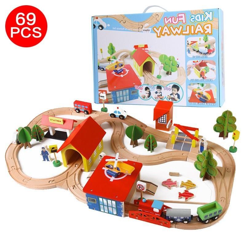 Assemble Track Wooden Building Blocks Toy For Kids With Imaginative Play