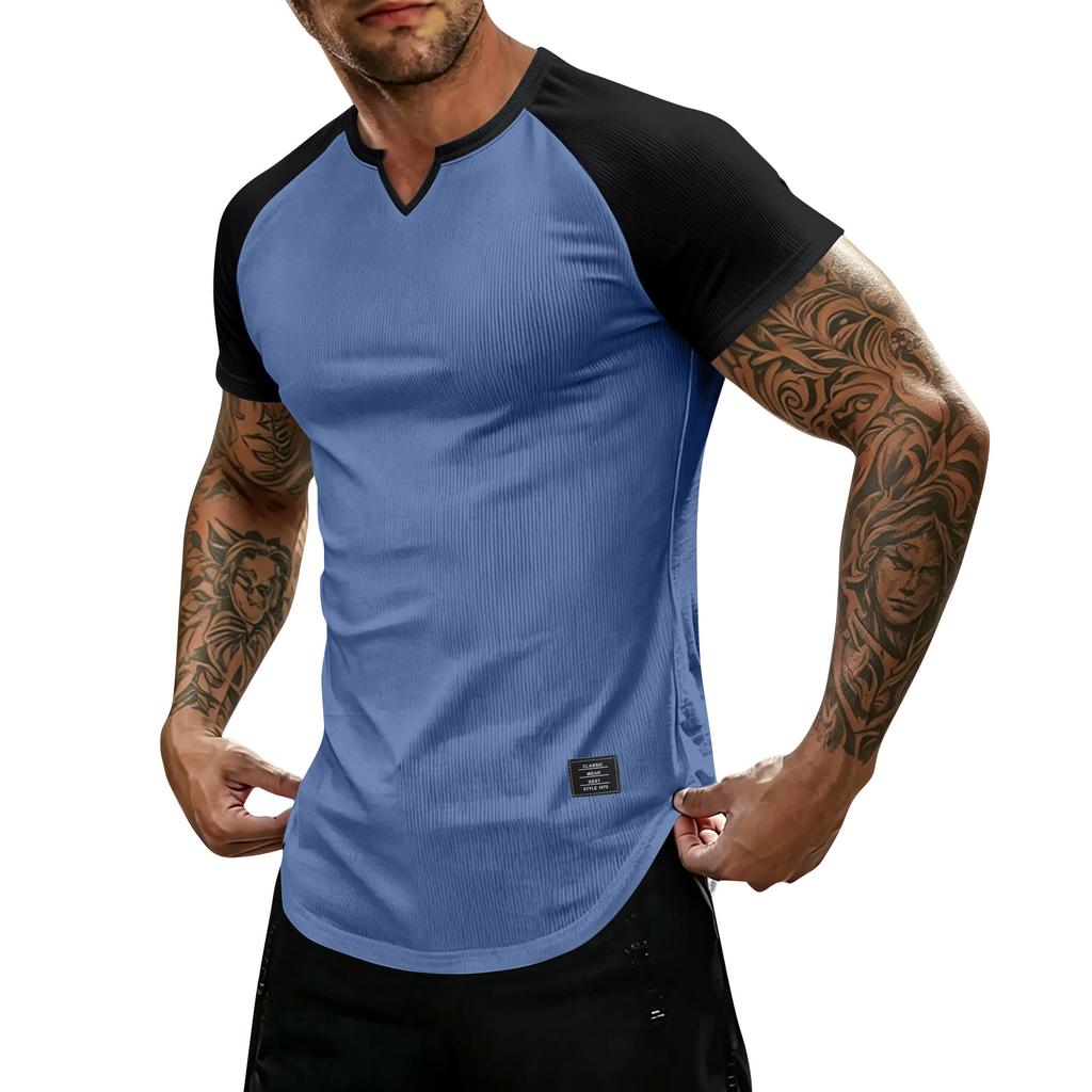 T-shirt da uomo leggera a maniche corte con scollo a V, vestibilità muscolare, traspirante, per palestra, allenamento, vestibilità slim, maglietta estiva