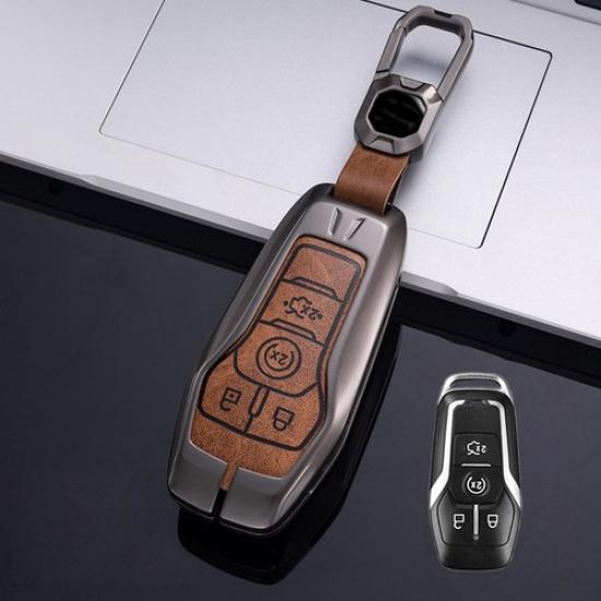 Zinc Alloy Leather Car Remote Key Fob Case Cover Holder For Lincoln MKC MKX MKZ