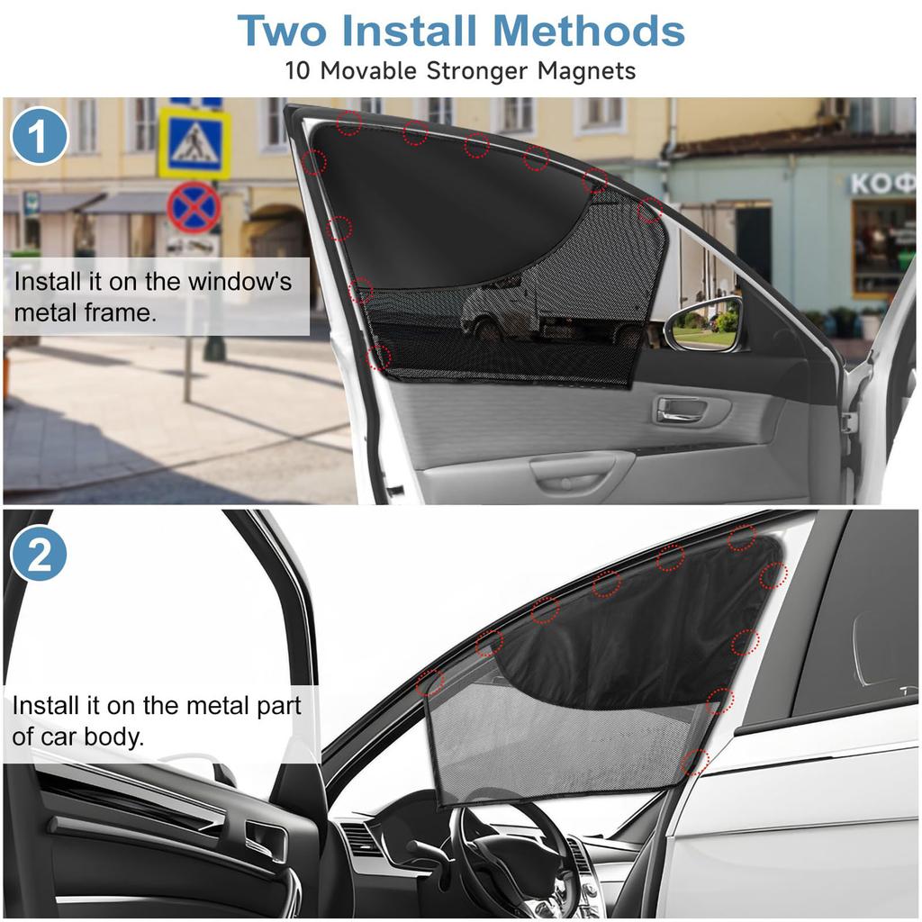 Car Window Shades, 2 Pack Magnetic Half  & Half See-Through Car Sun Shade Side Window, Front Window Shade Block Heat UV Rays  for Driver Passenger