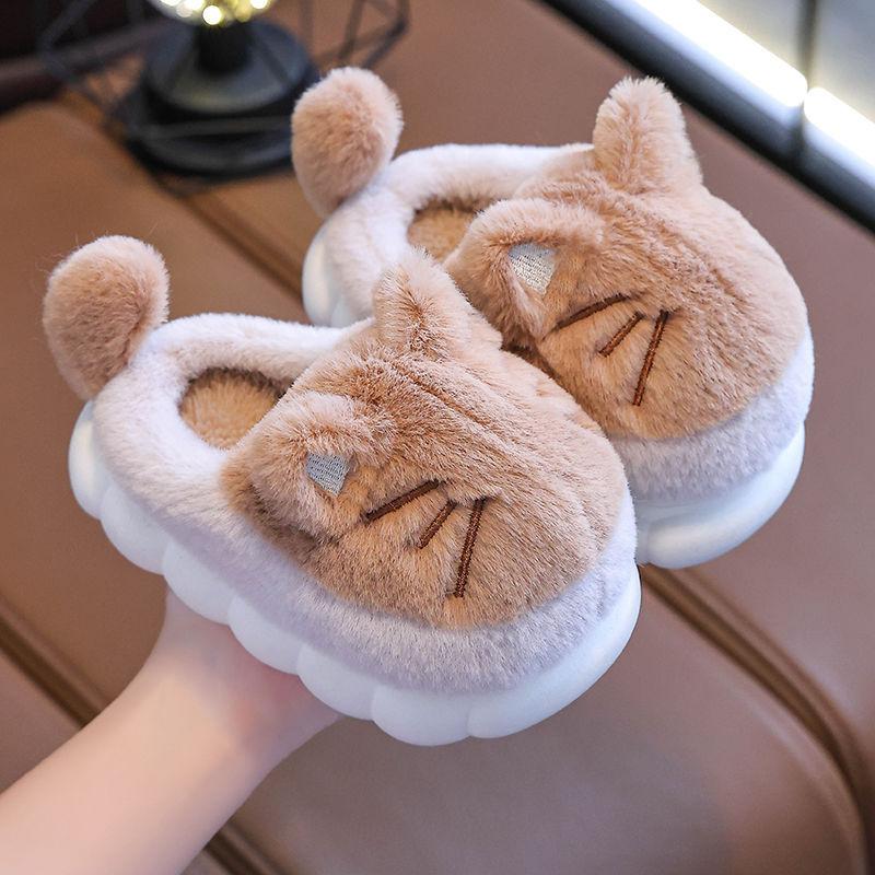 Winter Children's Home Plus Velvet Thickened Warm Non-slip Indoor and Outdoor Cartoon Cute Soft-soled Slippers