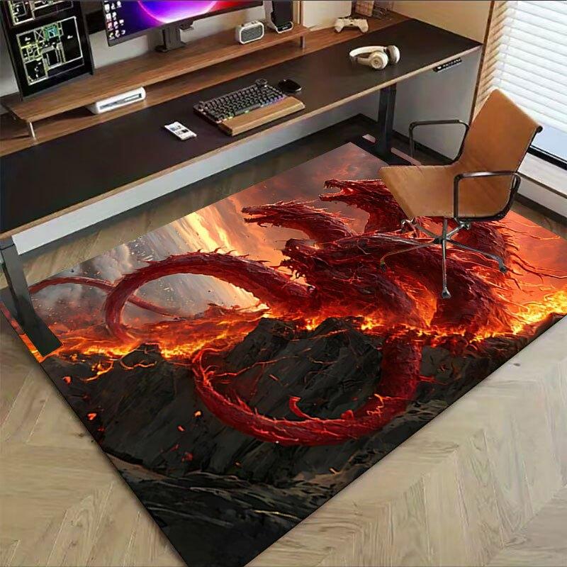 1pc Fire and Blood Office Carpet Chair Mats, Home Decor Mat Fantasy Theme Mat Durable Mat, Dragon Decor,Suitable for fantasy theme lovers