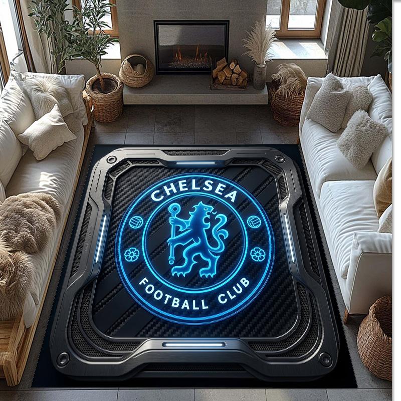 Chelsea FC Printed Flannel Area Rug Non Slip Soft Polyester Floor Carpet Indoor Decor Mat for Bedroom Living Room Sofa Game Room Home Decoration