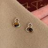 K real gold electroplated silver needle tiger's eye stone gourd stud earrings new Chinese temperament earrings niche design earrings women