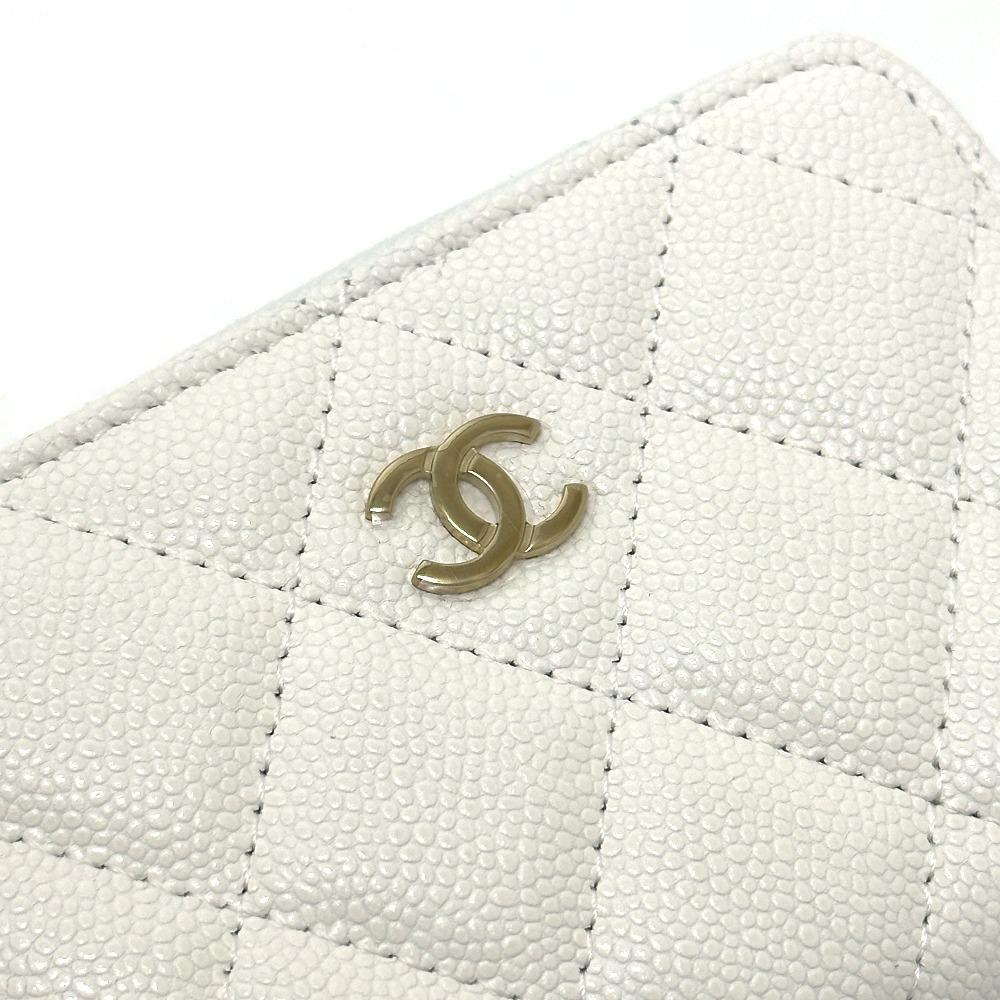 CHANEL AP0216 Matelasse Mark Classic zip coin purse Caviar Leather White Unused