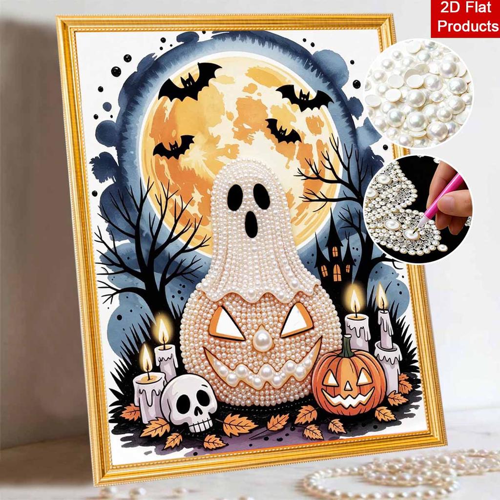 Halloween Pearl Painting Art Full Pearl Handmade Diy Home Decorations Moon Ghost Pumpkin Candlelight Craft Gifts Wall Decor