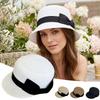 Elegant Straw Hat Summer Beach Travel Holiday Hat Woven Bowknot Sunscreen Hat Wide Brim Women'S Sun Hats Ladies Equestrian Hat