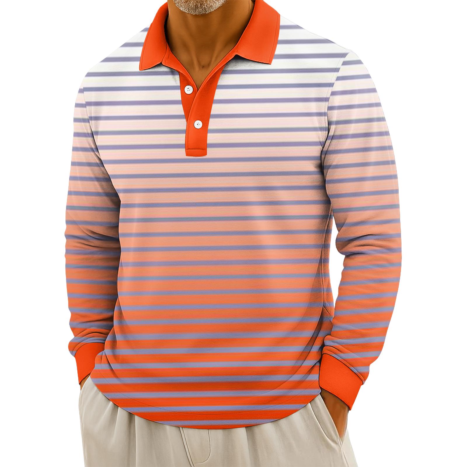 

Мужские повседневные топы с длинными рукавами на пуговицах с полосатым принтом M оранжевый