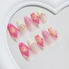 French Style Pink Flower Art Nail Patch Long Almond Fake Nails With Pearl Flower For Women Diy Manicure Accessories
