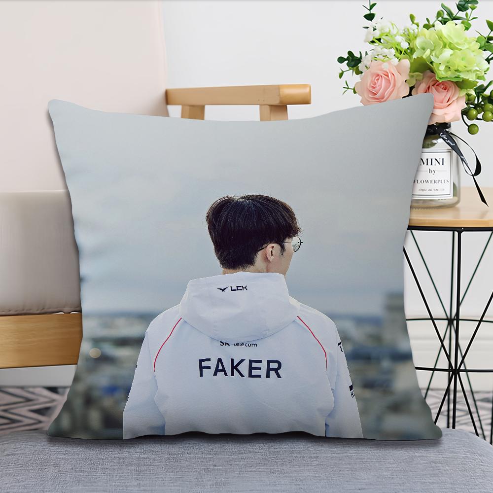 

Faker LOLS SKT T1 2024 Five Champion Pillow Case Fan Style Square Home Decor Cushion Cover Design Printed 16x16Inch