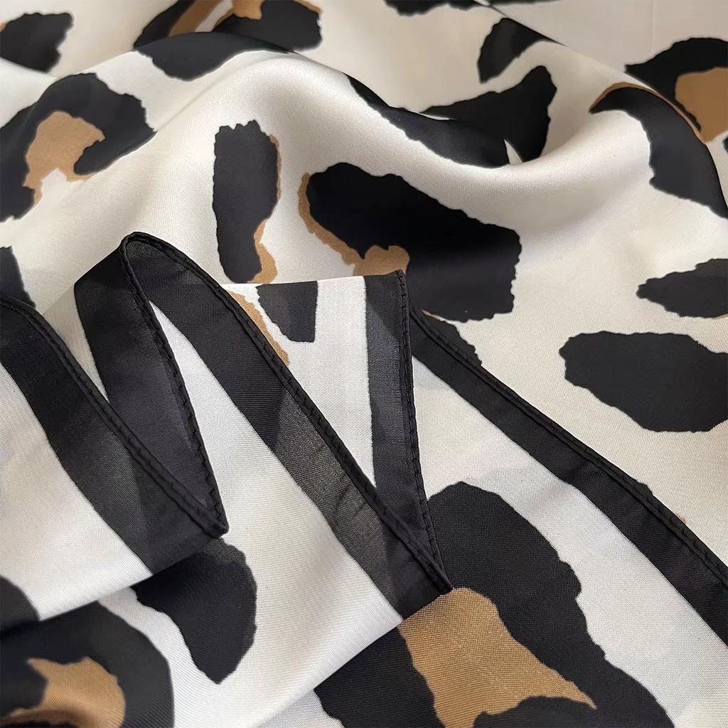 Luxury Leopard Print Square Scarf Women Soft Satin Hairband Neckerchief Tie Female Headband Foulard Bag Ribbon 70*70cm