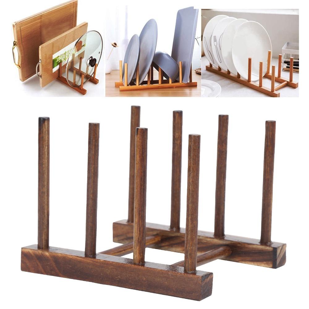 2pcs Collapsible Dish Storage Rack Brown Color Cabinet Organizer Dish Drying Rack For Kitchen Use