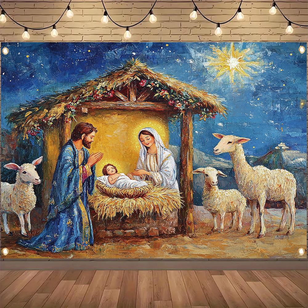 One 2D flat polyester background fabric for the Christmas Nativity scene suitable for Christmas and wall decoration.