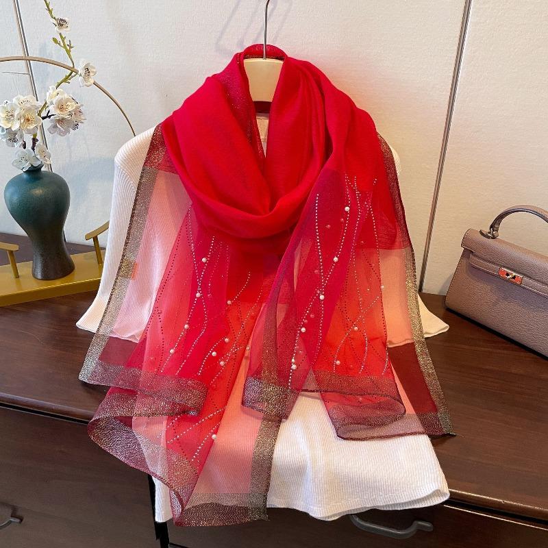 

Mary Spring and summer fashion and versatile, solid color ethnic style bag, veil scarf, scarf, women s wavy pattern, artificial drill ironing, silk 180*70cm красный