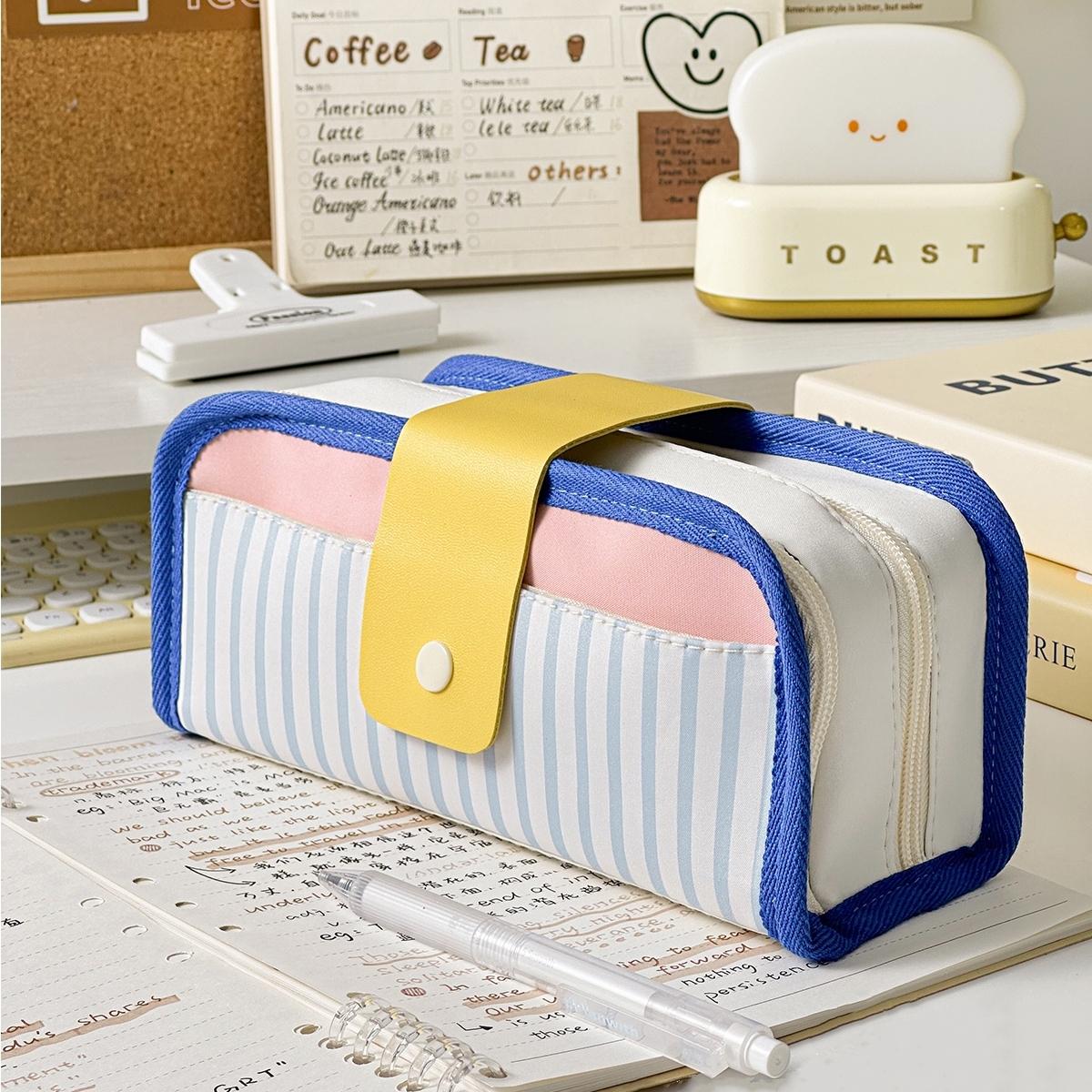 

Korean Retro Contrast Color Cow Stripe Pen Bag Multifunctional Large Capacity Student Stationery Organizer A7732 синій