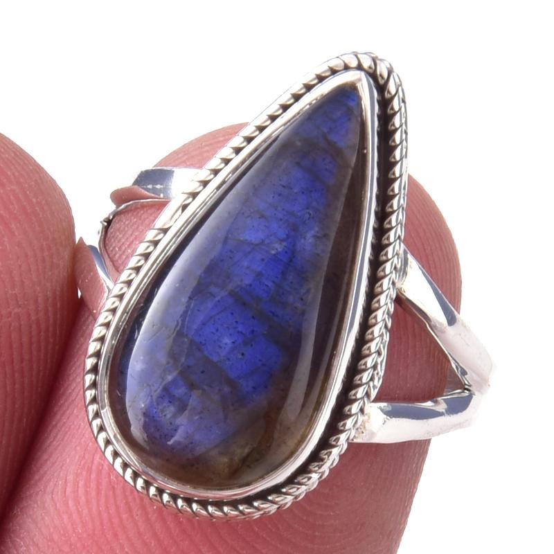 

Natural Labradorite Gemstone Handmade 925 Solid Sterling Silver Ring Size 7 E9f41