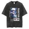 Hunter X Hunter Killua Zoldyck Thunder Grid Print Vintage Washed Oversized Anime Streetwear Women And Men TShirt