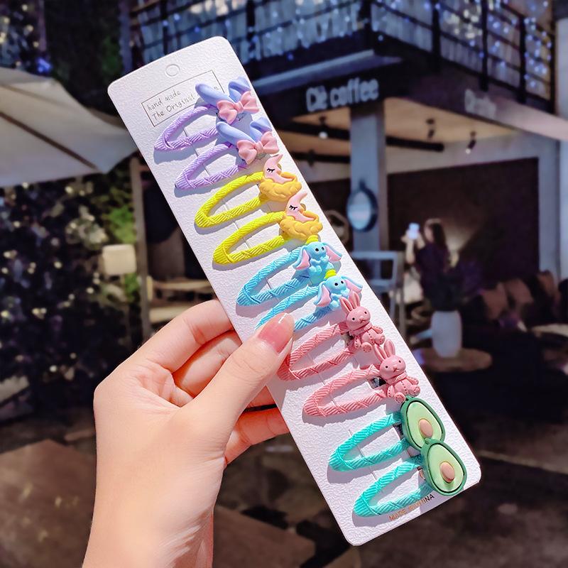 10 pçs/conjunto Meninas Bonito Desenho Animado Unicórnio Arco-Íris Flor Presilhas de Cabelo Crianças Doce Decoração de Cabelo Franja Grampos de Cabelo Acessórios de Cabelo